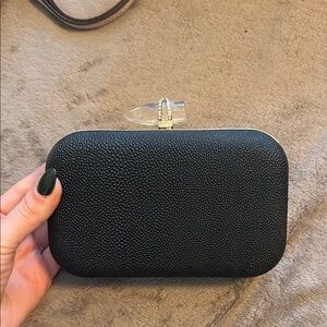 Lulu Townsend Black Pebbled Clutch with Crystal Accent